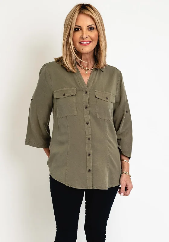 Breezy Comfort FREEQUENT Three Quarter Sleeve Denim Shirt, Dusty Olive