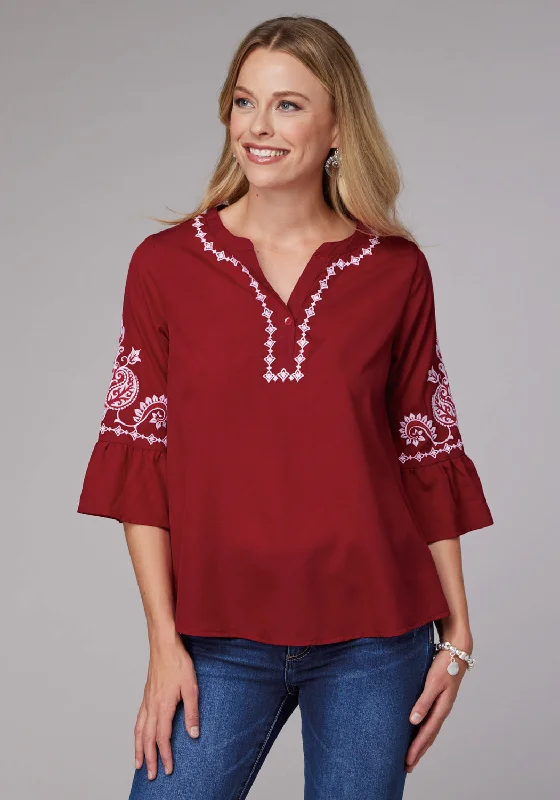 Urban Chic Roper Womens Bell Sleeve Pullover Red 100% Polyester S/S Blouse
