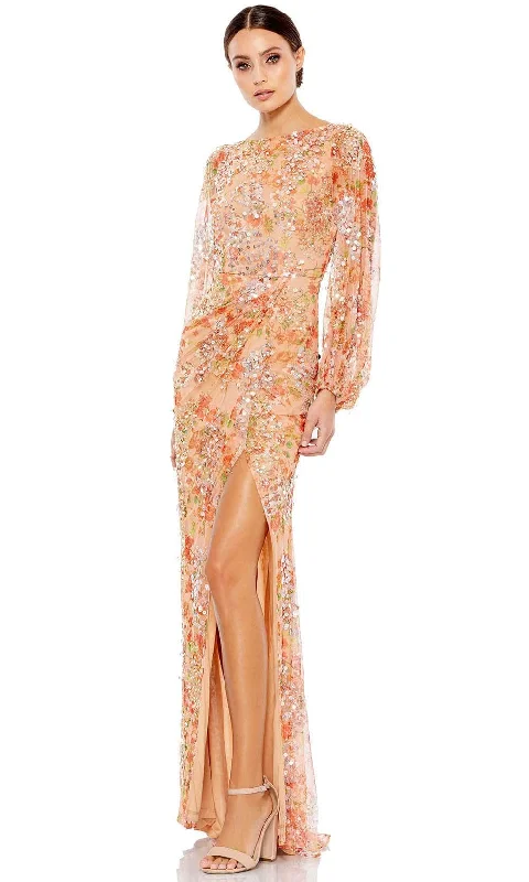 Soft Casuals Mac Duggal 93547 - Floral Bishop Sleeve Evening Dress