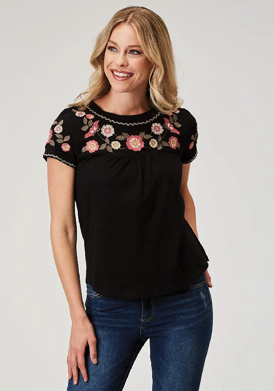 Everyday Outfits Roper Womens Cute Peasant Black 100% Cotton S/S Tunic