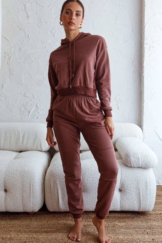 Cozy Fashions Glow Getter Elasticated Waist Embroidery Logo Jogger Pants Chocolate