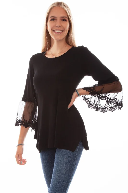 Weekend Comfort Wear Scully Womens Tulle Crochet Black Rayon S/S Tunic