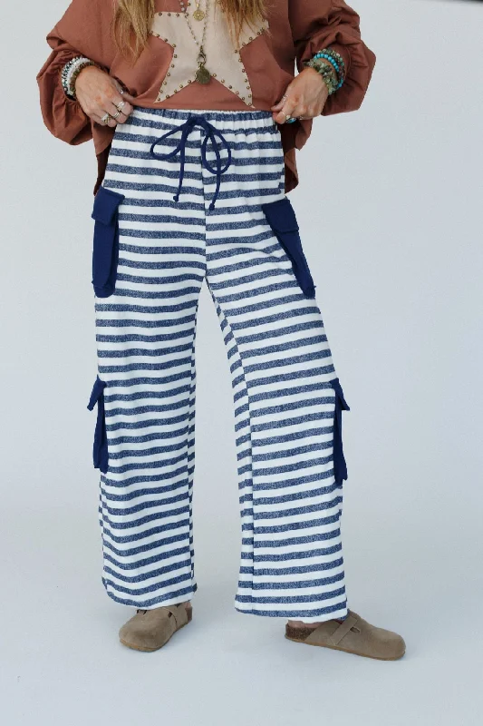 Easy Chic Wear Sailor Stripe Wide Leg Pants - Navy