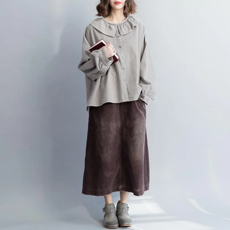 Smart Comfort Wear Beautiful gray cotton tunic top plus size Sleeve loose spring Ruffled shirt Smart Comfort Wear Beautiful gray cotton tunic top plus size Sleeve loose spring Ruffled shirt