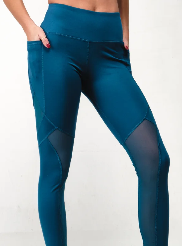 Relaxed Fashion High-Rise Mesh Legging - Pacific Blue