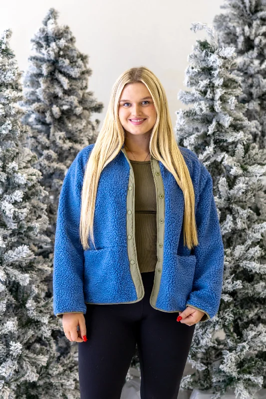 Casual Fit Delilah Sherpa Jacket | Sea Blue