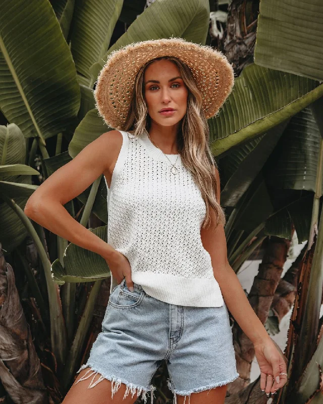 Effortless Looks Ivory Crochet Sleeveless Sweater