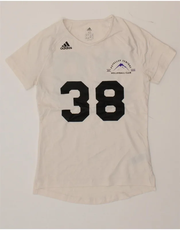 Comfortable Chic ADIDAS Womens Graphic T-Shirt Top UK 6 XS White Polyester
