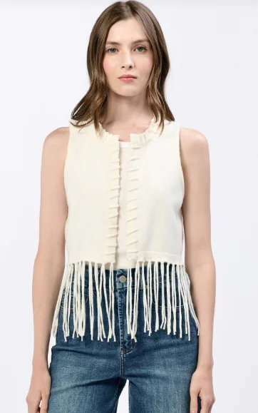 Soft Feel Cheyenne White Acrylic Fringe Vest