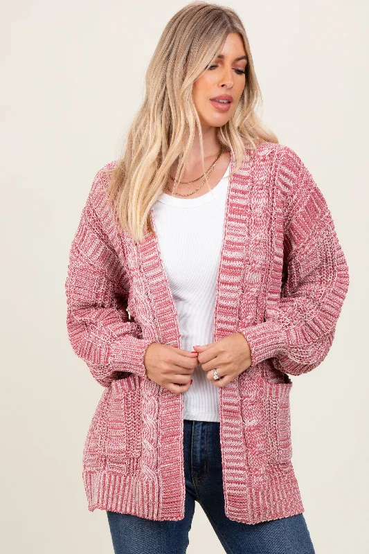 Cozy Fashions Brick Two Toned Oversized Cable Knit Cardigan