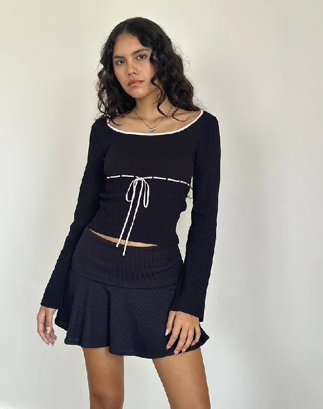 Trendy Layers Juhye Knitted Top in Black with Pink Binding