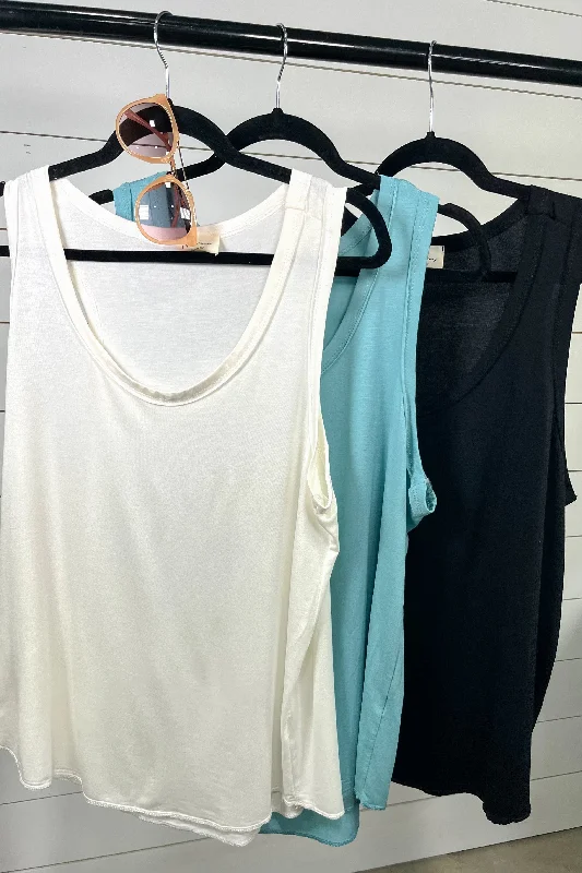 Versatile Style Walk Alone- {Black, White, & Blue} Raw Edge Tank Top