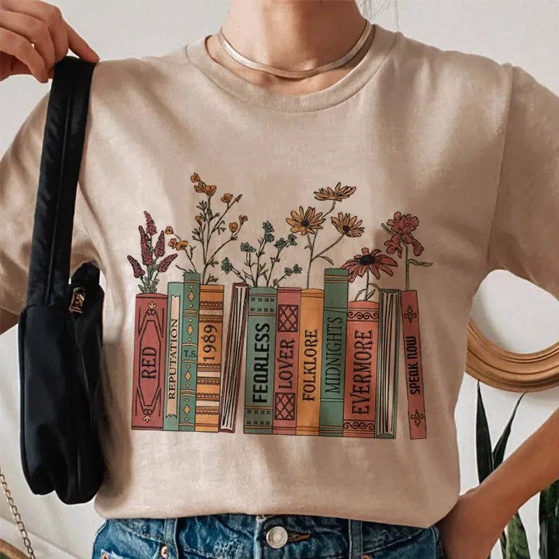 Casual Ease Books & Flowers Tee