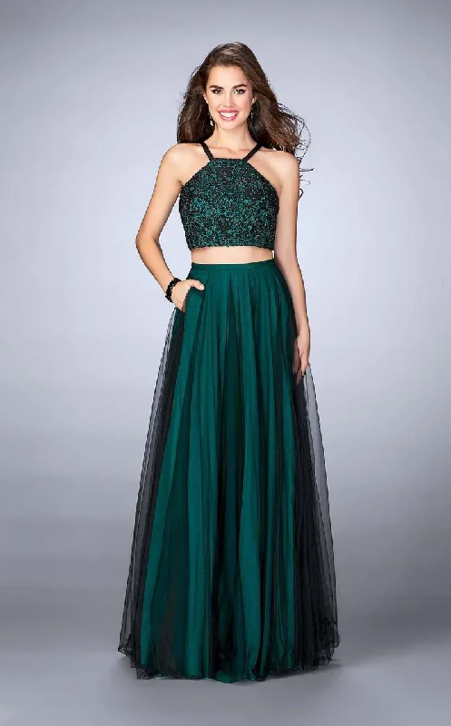 Casual Comfort La Femme - 24365 Vibrant Halter Neck Laced Two-piece Tulle Dress