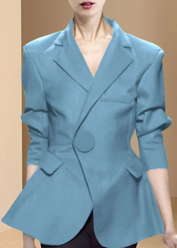 Comfortable Fashion Looks Formal Light Blue button Peter Pan Collar coats Long Sleeve
