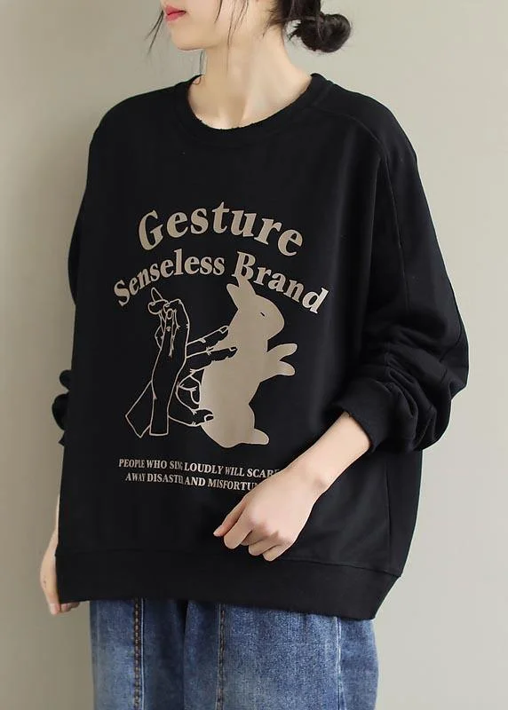 Cozy Street Style Beautiful O Neck Spring Shirts Black Letter Blouses