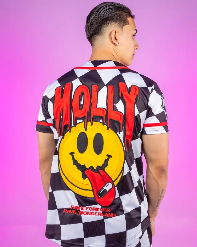 Light Fit Checkered Molly Monster Smiley Face Black and White Baseball Jersey