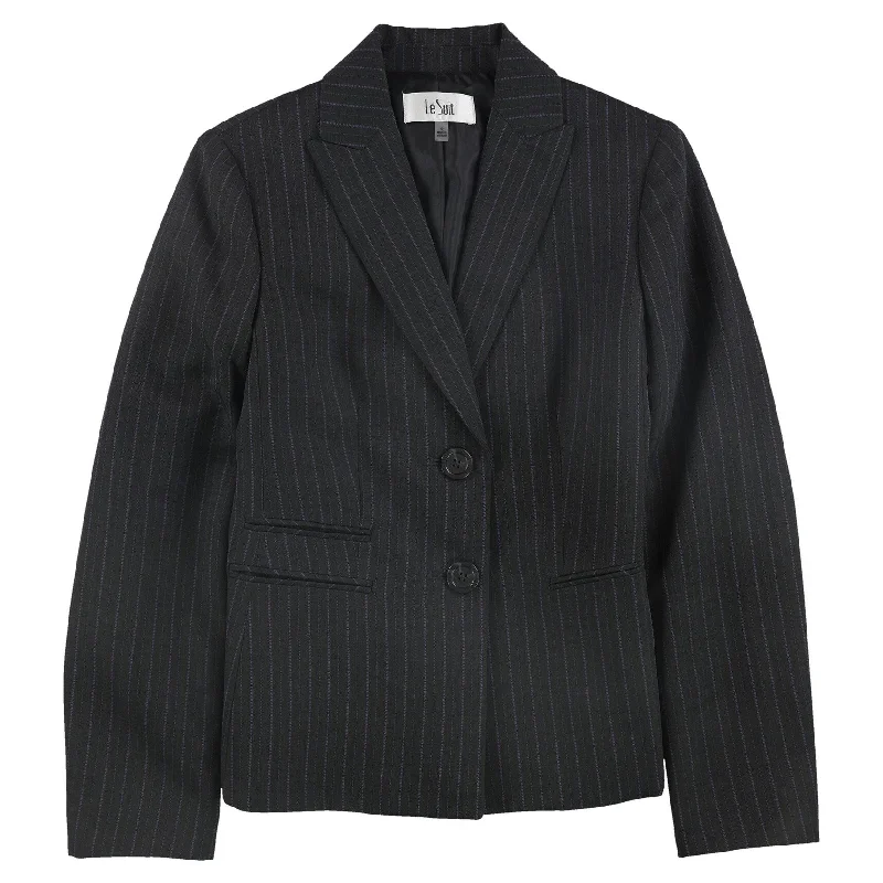 Weekend Comfort Le Suit Womens Striped Two Button Blazer Jacket, Black, 6