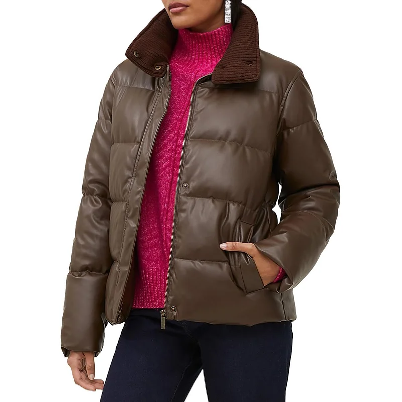 Cozy Knits French Connection Womens Faux Leather Warm Puffer Jacket