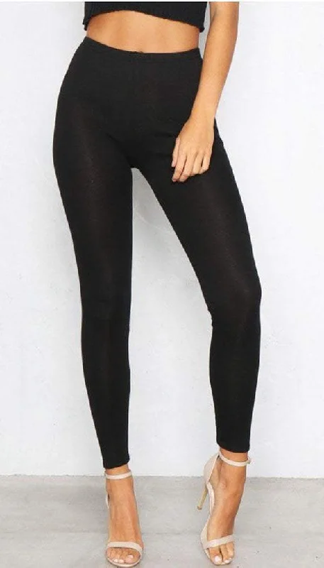 Casual Comfort Plain Leggings In Black