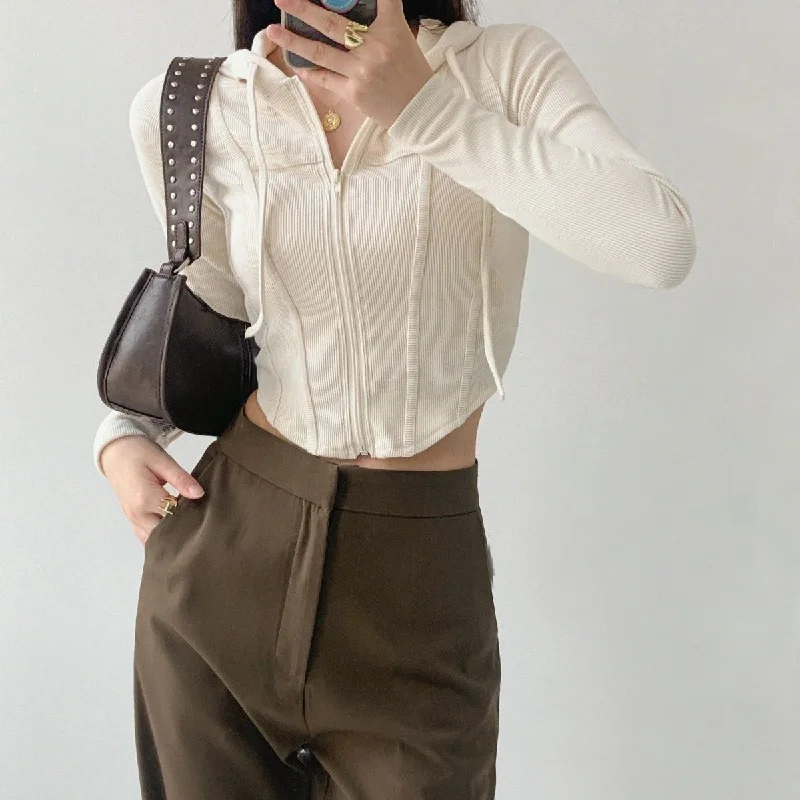 Soft Casuals Women's Retro Slim Hooded Crop Top