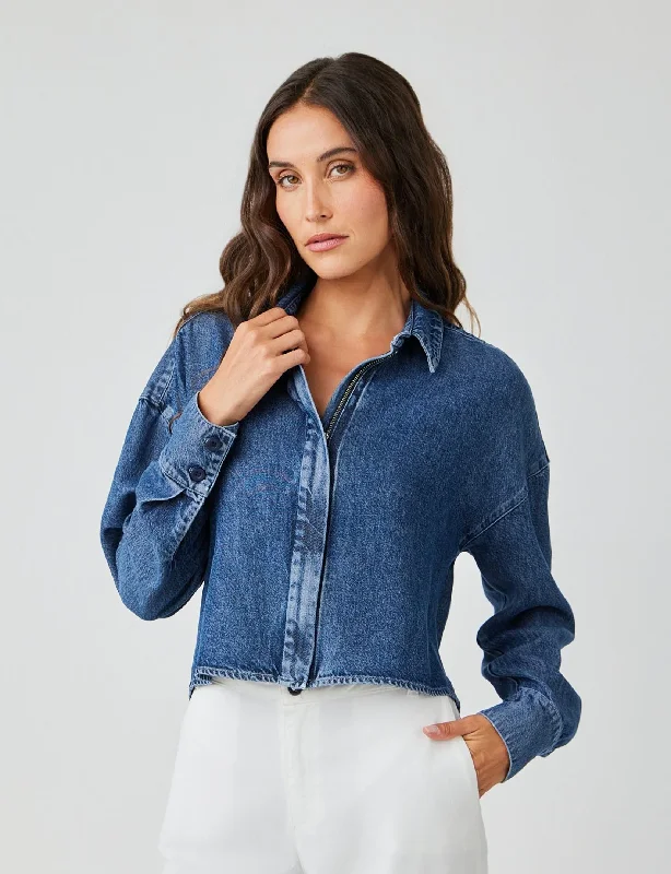 Relaxed Fit Wear Cropped Shacket, Horizon Wash