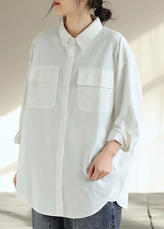 Comfortable Fitwear Beautiful White Clothes For Women Lapel Pockets Silhouette Spring Shirts