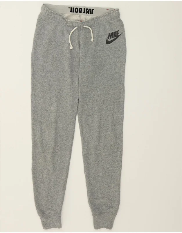 Cozy Fashion NIKE Womens Graphic Tracksuit Trousers Joggers UK 12 Medium  Grey Cotton