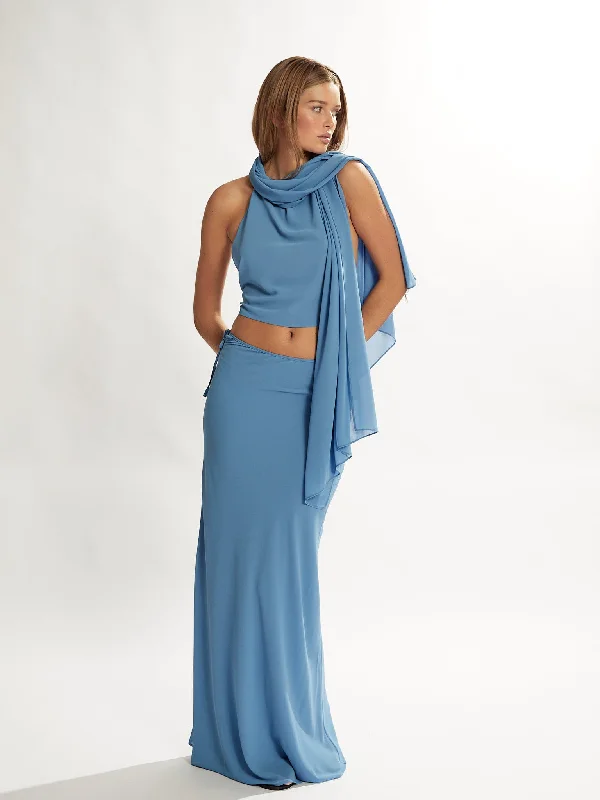 Cozy Lounge Wear Maxine Maxi Skirt Azure Blue