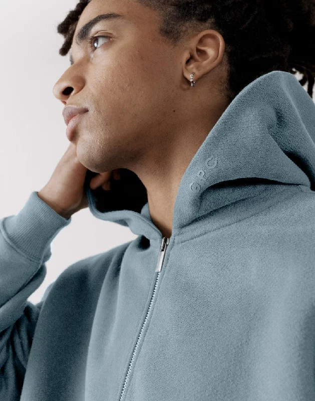 Easygoing Fashion The Oversized Zip Hoodie in Chalk Blue