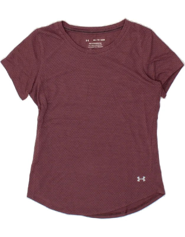 Cozy Essentials Wear UNDER ARMOUR Womens T-Shirt Top UK 6 XS Maroon Striped Polyester