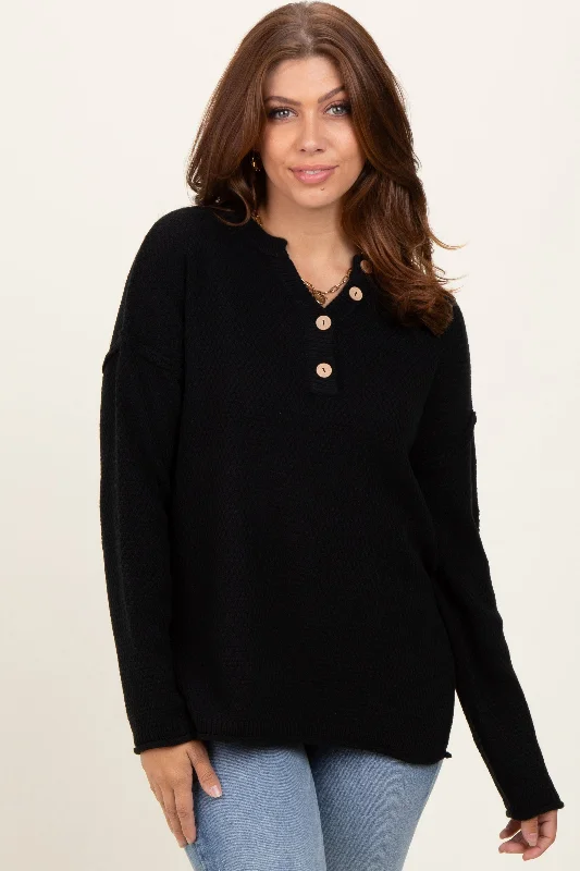 Comfortable Jackets Black Diamond Knit Button Detail Sweater