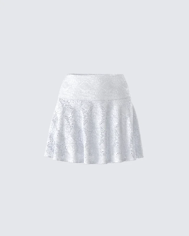 Versatile Outfits Teya White Pattern Mini Skirt