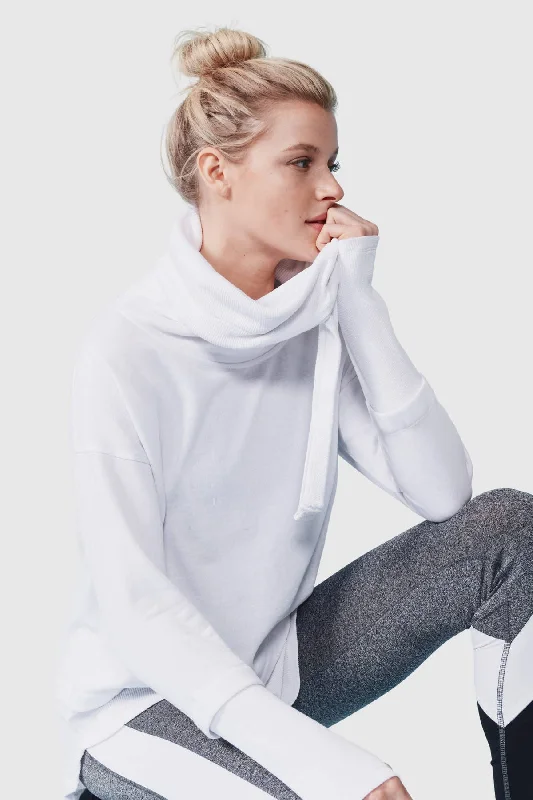 Cozy Fashion Trends White Mineral Wash Cowl Neck Pullover