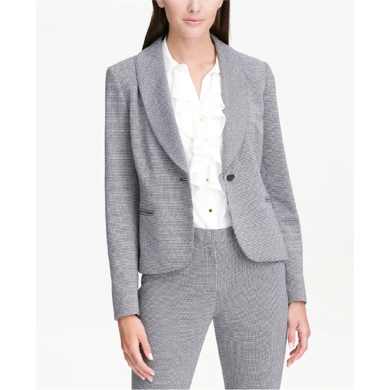Layered Style Calvin Klein Womens Shawl Collar One Button Blazer Jacket, Grey, 16