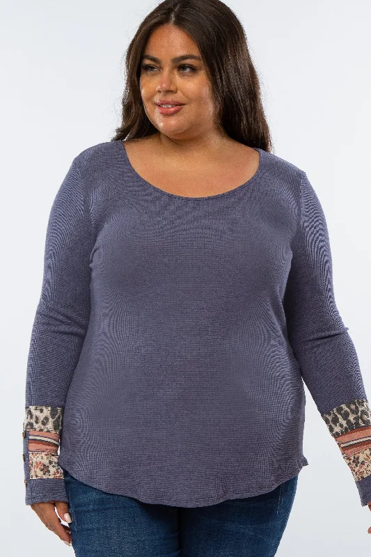 Comfortable Jackets Navy Colorblock Sleeve Plus Top