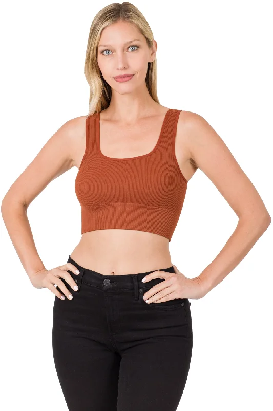 Soft Tops RIBBED SQUARE NECK CROPPED TANK TOP - RUST