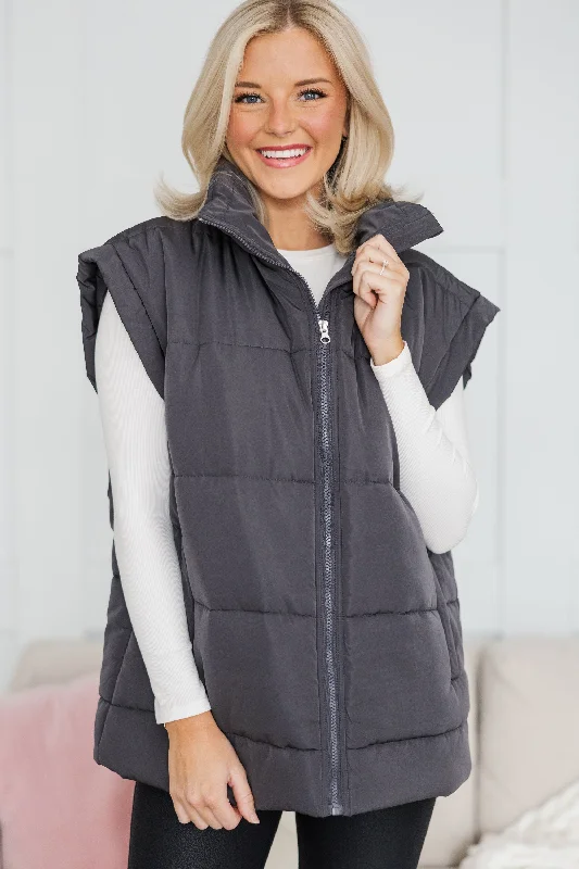 Relaxed Tops Make You Happy Charcoal Quilted Vest