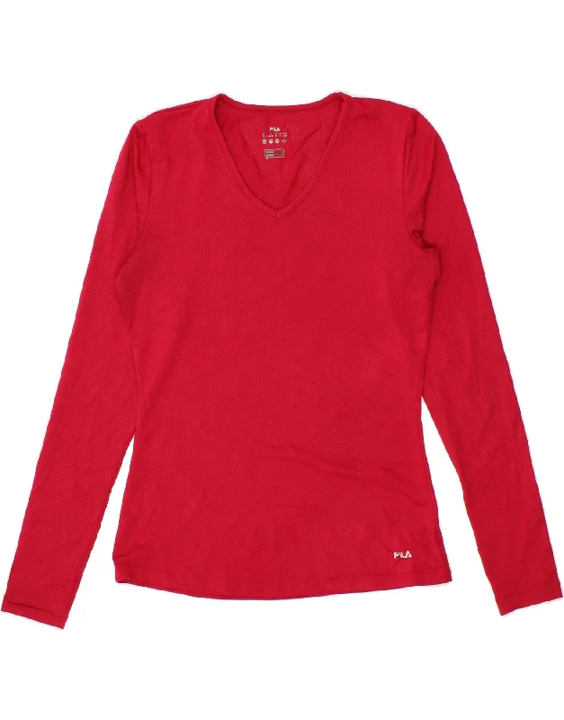 Relaxed Chic FILA Womens Top Long Sleeve UK 10 Small Red Polyester