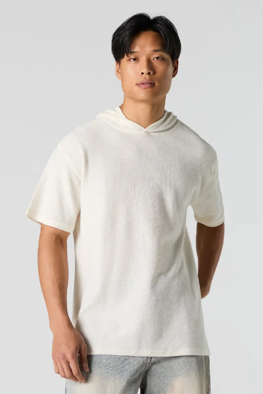 Casual Chic Outfits Textured Short Sleeve Hoodie