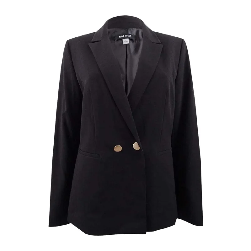 Casual Ease Nine West Womens Solid Double Breasted Blazer Jacket, Black, 12