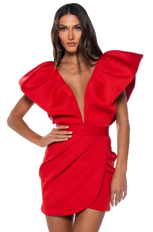Cozy Fashion Trends IRREPLACEABLE RUFFLE SLEEVE TULIP HEM MINI DRESS