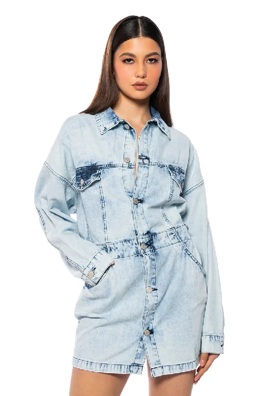 Comfortable Jeans RYDER BUTTON FRONT DENIM MINI DRESS