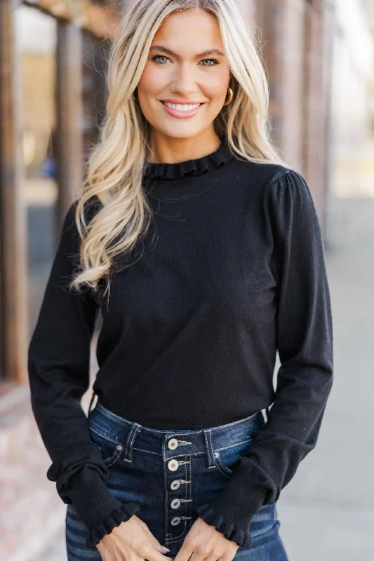 Elegant Wear Back To You Black Ruffled Sweater