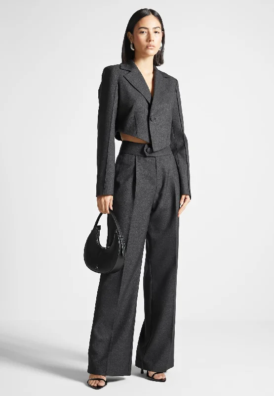 Light Layers High Waisted Tailored Trousers - Dark Grey