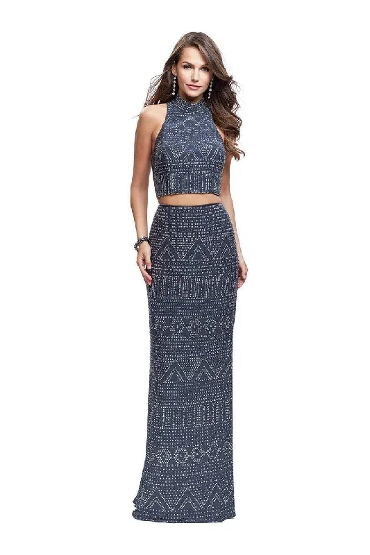 Elegant Casuals La Femme - 26045 High Neck Patterned Metallic Beaded Two Piece Gown