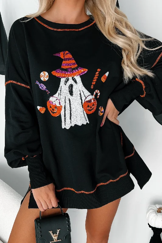 Soft Tops Friendly Spookies Sequin Halloween Crewneck (Black)