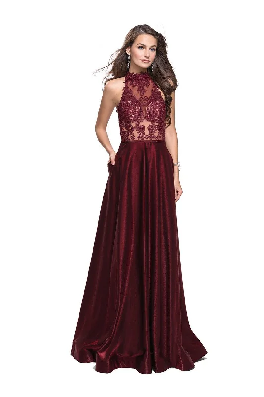 Soft Knitwear La Femme - 25617 Metallic Beaded High Neck A-line Dress