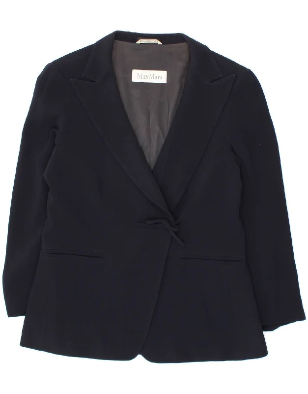Soft Casuals MAX MARA Womens Blazer Jacket UK 12 Medium Navy Blue Acetate