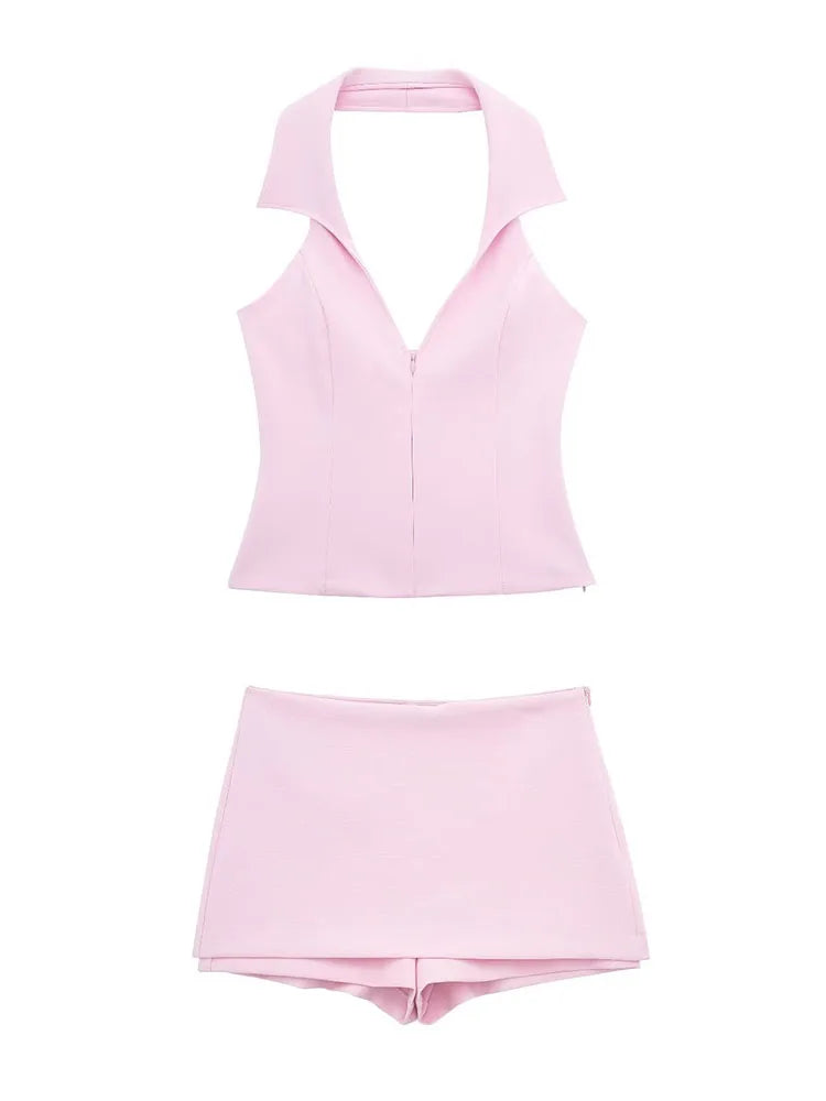 Breezy Comfort A&A Chic Spring Pink Halter Neck Skort Set